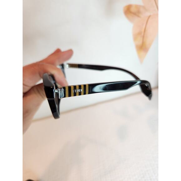 Fendi FF 0015 Black Gold Striped‎ Eyeglasses Frames 140 Made in Italy - Picture 3 of 6